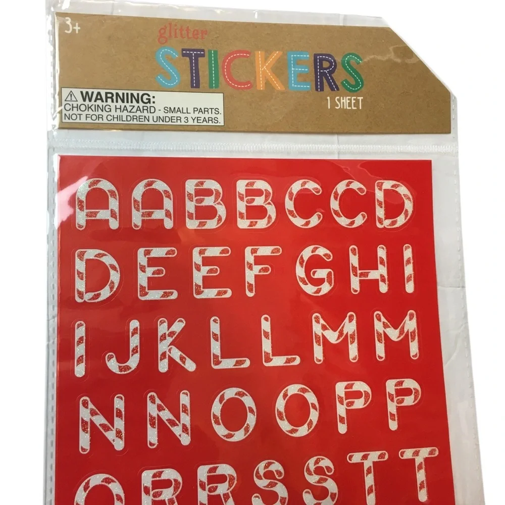 Alphabet Number Glitter Stickers Red Candy Cane Christmas 2 Sheets 104 Total NEW